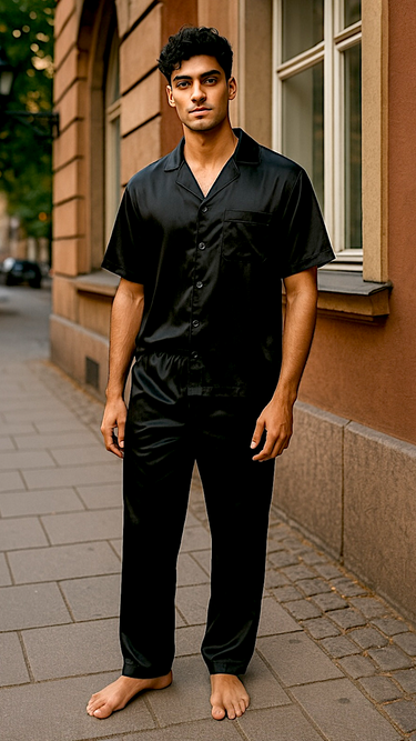 Men’s Solid Black Silk